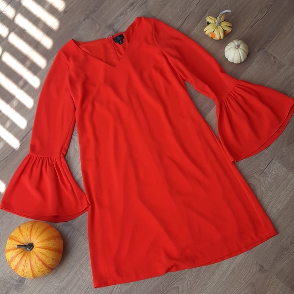 Bright Red Bell Sleeve Dress - Picture 2 of 7